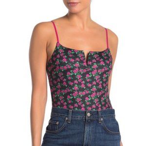 WAYF Floral Notch Collar Bodysuit Size Medium